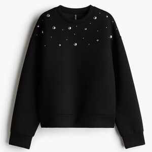 H&M NWT studded silver stud embellished black crew neck sweater pullover